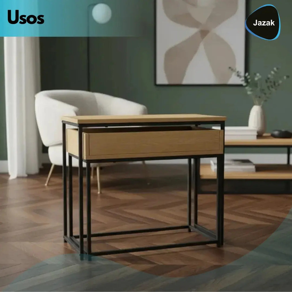 Set x2 Mesas Nido Jazak Auxiliares de Madera y Hierro