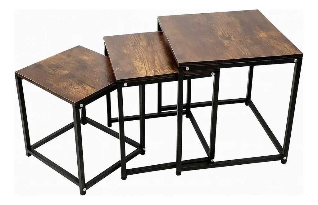 Set x3 Mesas de Centro Ambi O en Acero y MDF Marrón y Negro