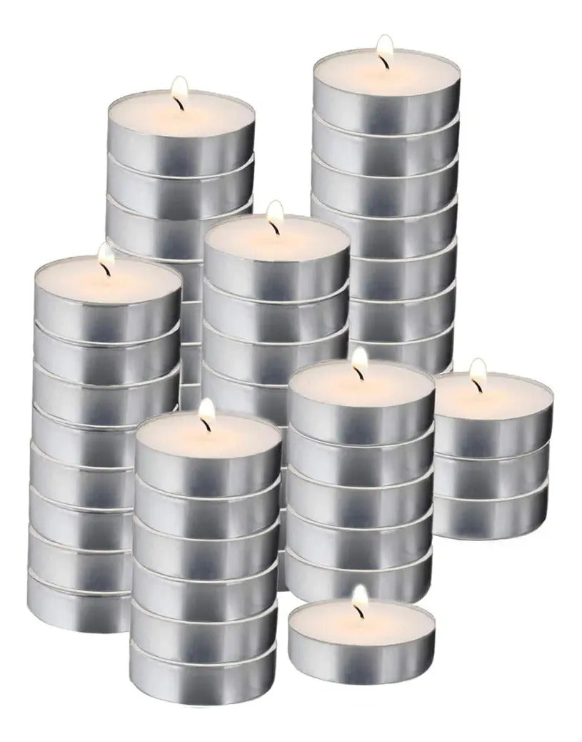 Pack x100 Velas de Noche con 100 Chapitas Portavelas