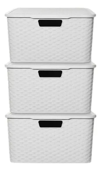 Canastos Organizadores Símil Rattán con Tapa 33,5 L — Pack x3