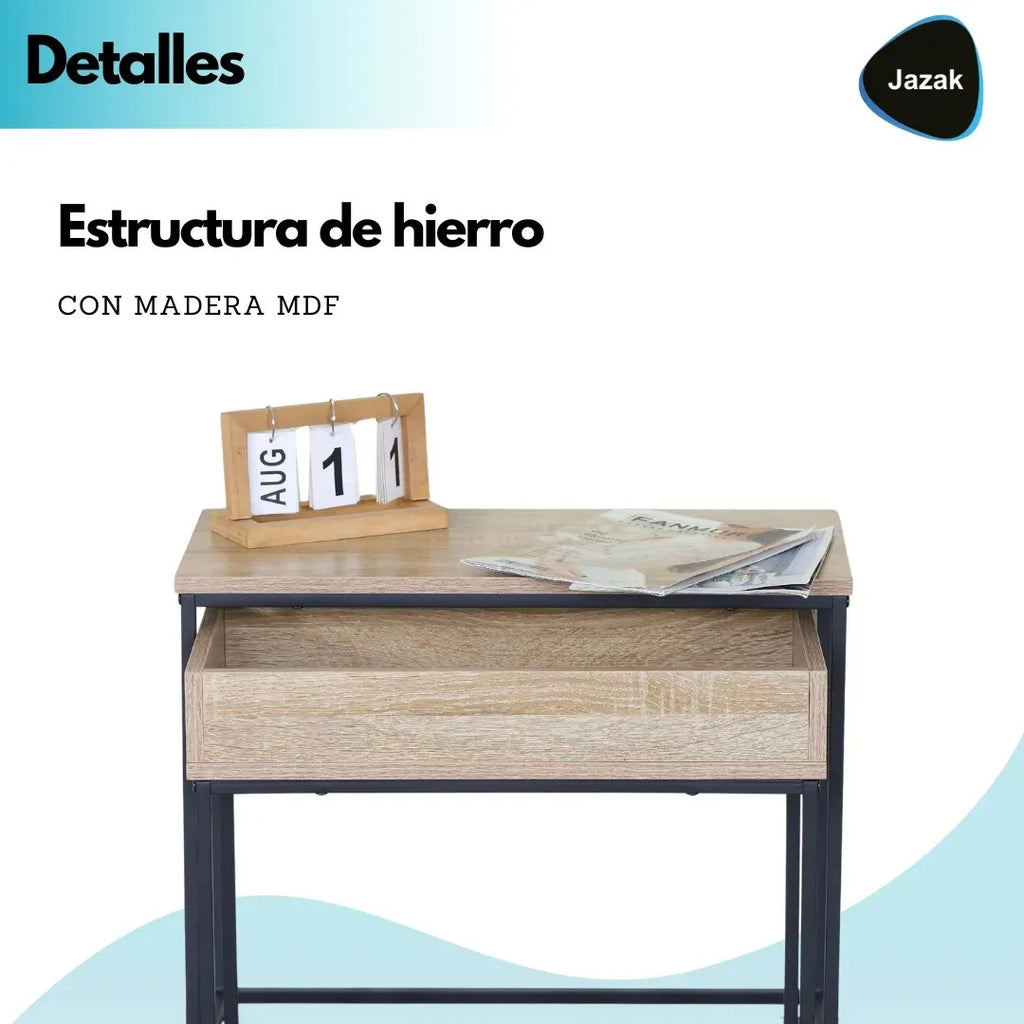 Set x2 Mesas Nido Jazak Auxiliares de Madera y Hierro